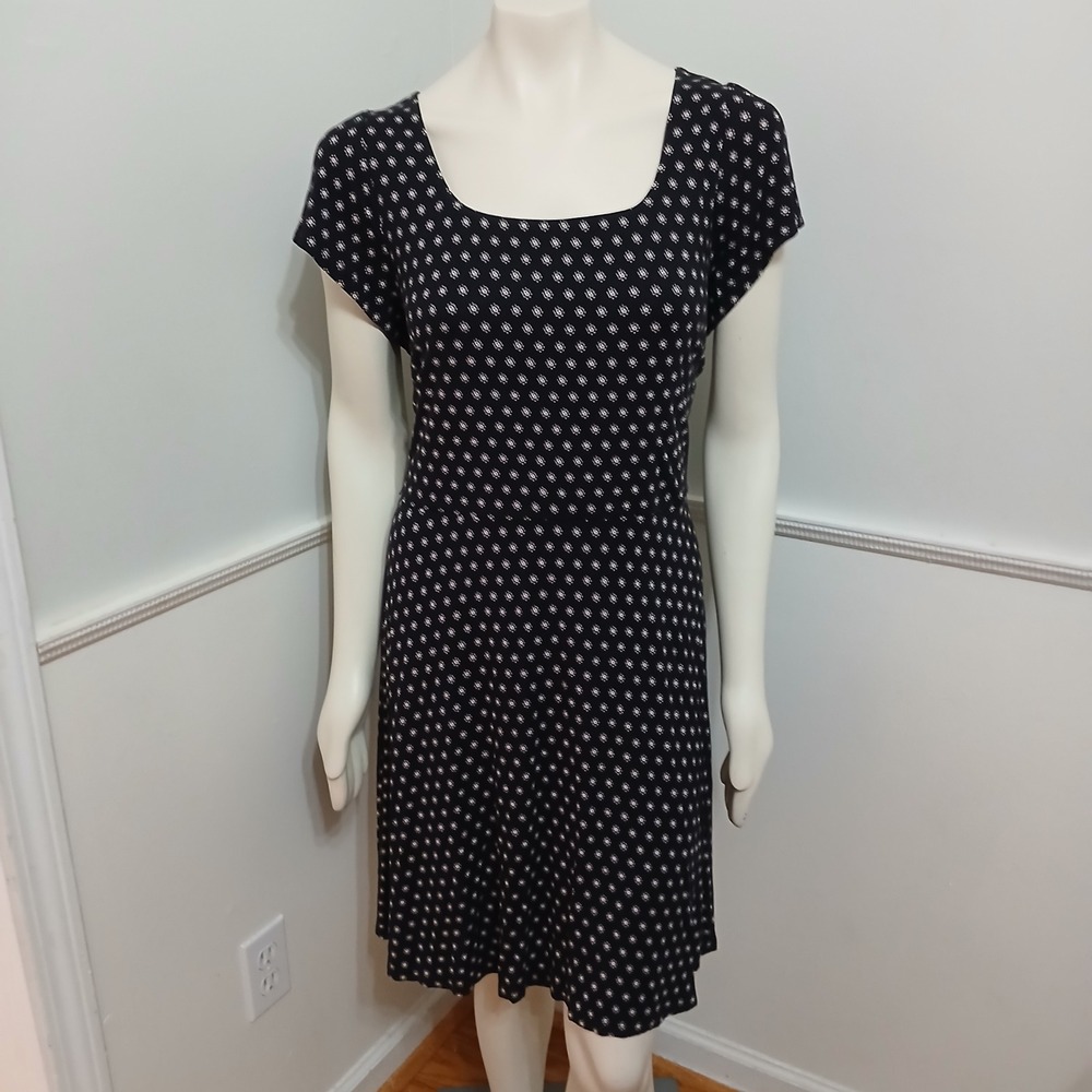 LOFT Womens Black White Floral‎ Square Neck Fit Flare Dress Plus Size 16 NEW
